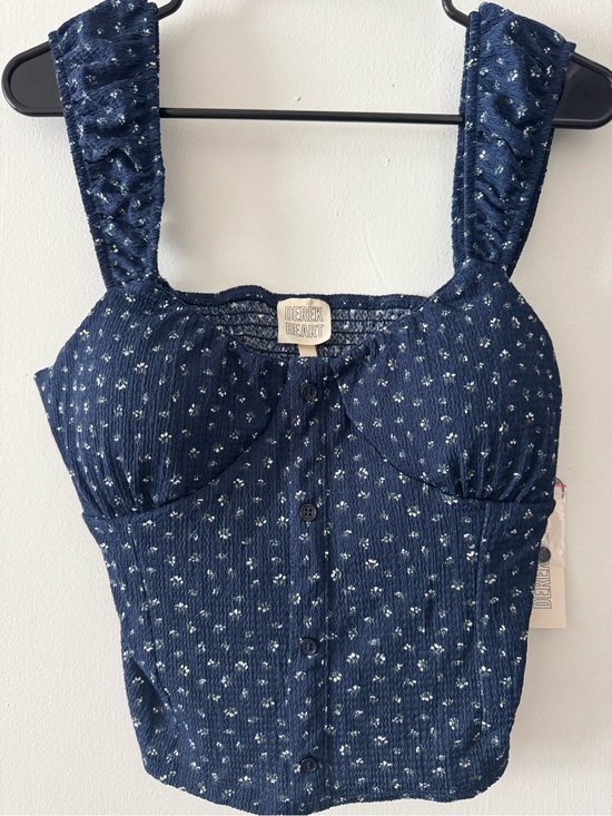 Derek Heart Tops - NWT Derek Heart Navy Blue Floral Bustier Button-Front Tank